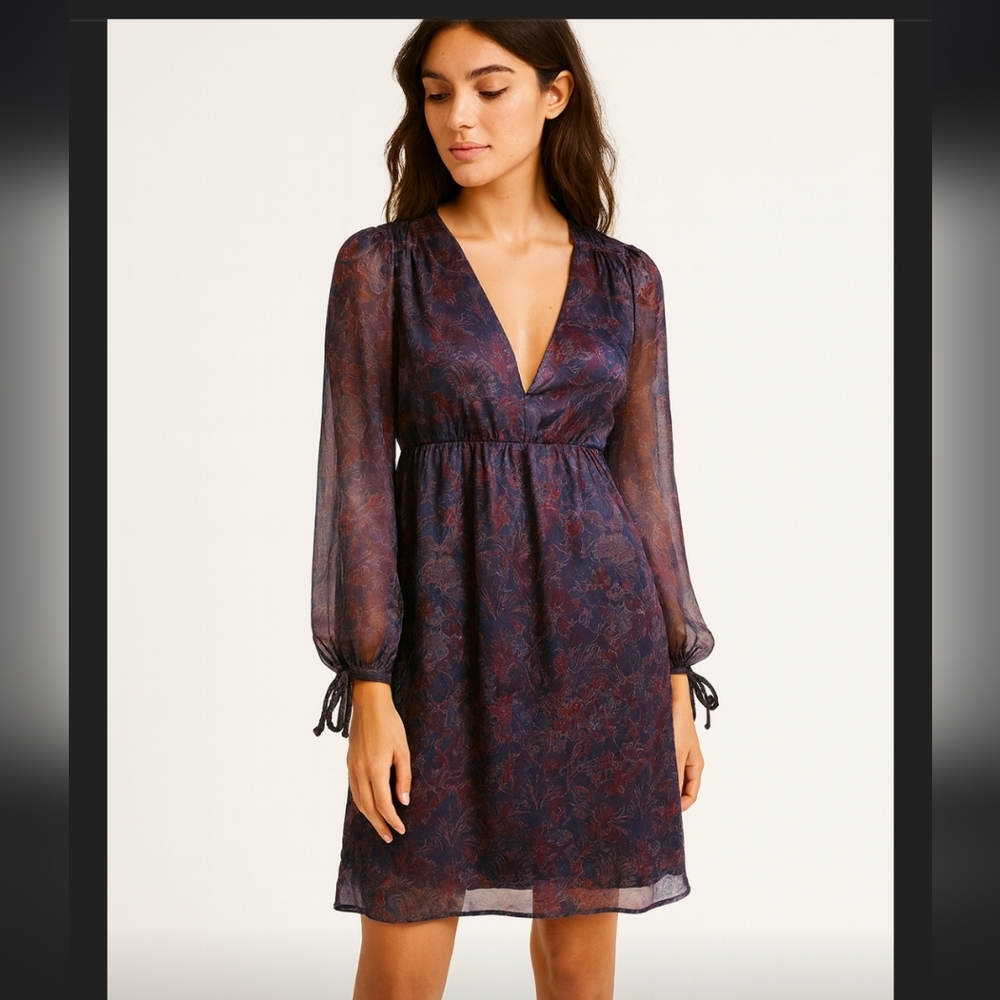 Zara Woman Blue Long Sleeve Floral Tunic Dress